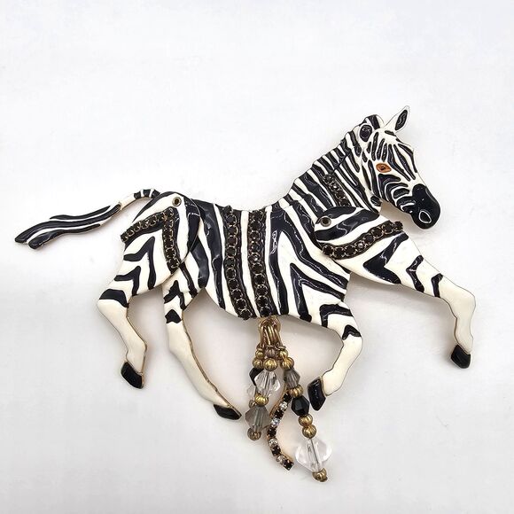 Lunch at the Ritz Zebra Brooch Vintage LATR 2Go Articulated Crystal Safari Pin - Picture 14 of 14